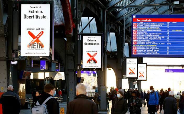 Voters in Swiss approve near total ban of tobacco advertisement in newspapers, internet and everywhere, where young